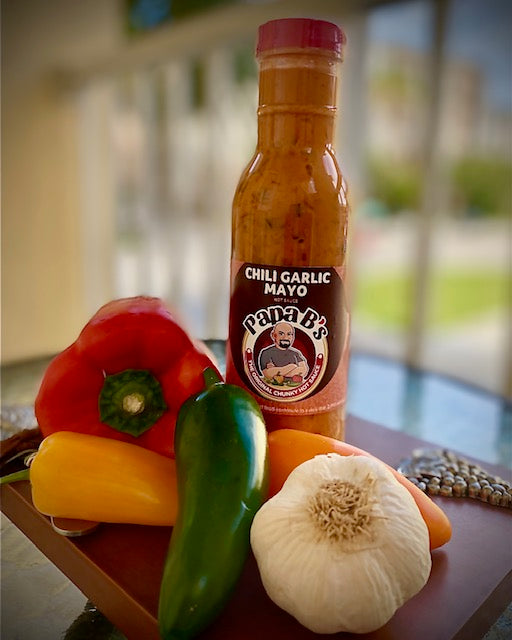 Papa B's Chili Garlic Mayo Chunky Hot Sauce ( 12oz easy pour bottle)